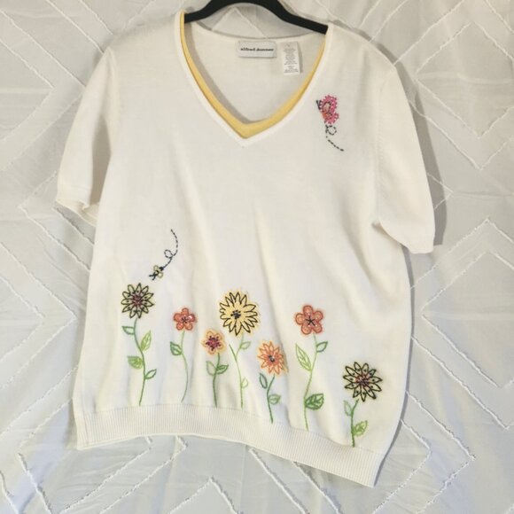 Vintage Alfred Dunner L Floral Embroidered Sweater Shirt - Picture 1 of 7